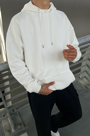DSGN Nakışlı Basic Beyaz Oversize Sweatshirt
