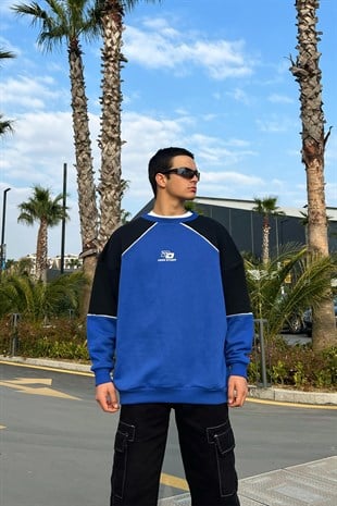 Dsgn Parçalı Mavi Oversize Sweatshirt