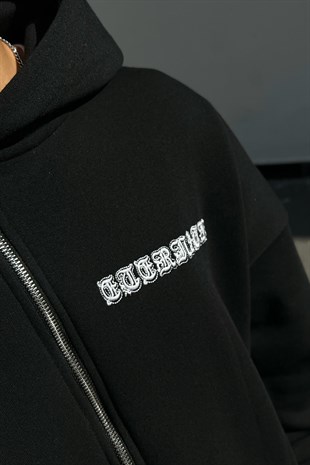 Eternity Nakışlı Siyah Zipper Sweatshirt