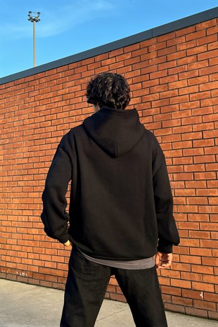 Etre Reel Baskılı Siyah Oversize Sweatshirt