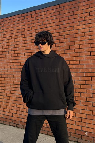 Etre Reel Baskılı Siyah Oversize Sweatshirt
