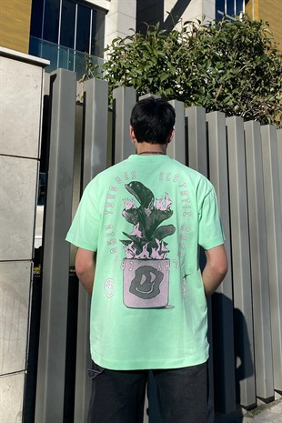 Flame Herb Oversize Printed Neon Green Tshirt