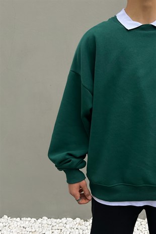 Flaw Atelier Basic Yeşil İçi Pamuklu Oversize Sweatshirt