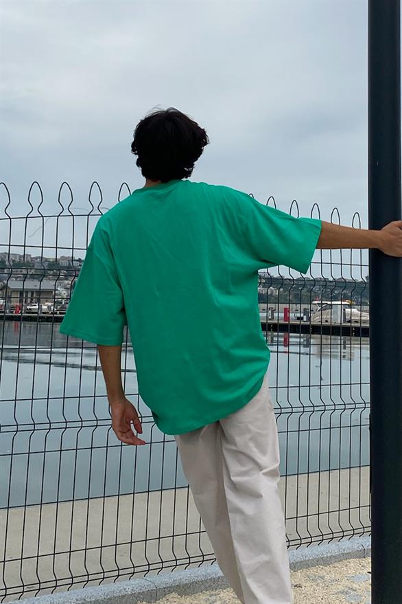 Flaw Atelier Basic Yeşil Oversize Tshirt