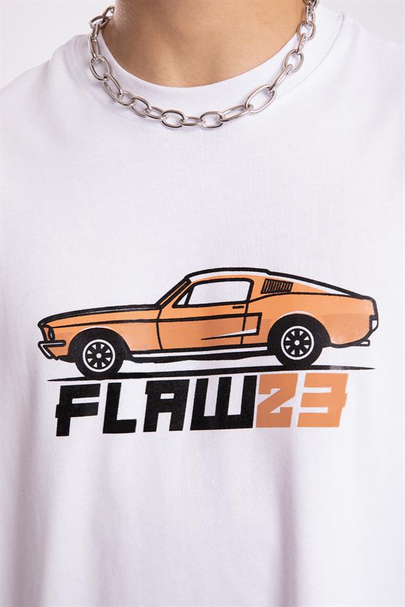 Flaw Atelier Flaw 23 Retro Car Printed Beyaz Oversize Tshirt