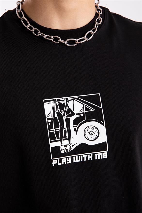 Flaw Atelier Play With Me Printed Siyah Oversize Tshirt