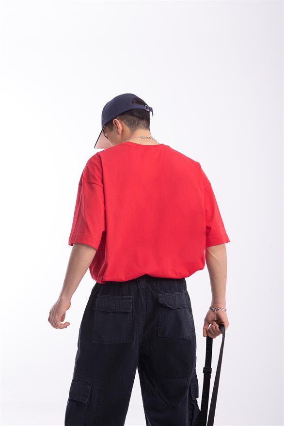 Flaw Atelier Premium Basic Kırmızı Oversize Tshirt