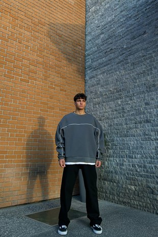 Flaw Atelier Striped Füme Premium Oversize Sweatshirt