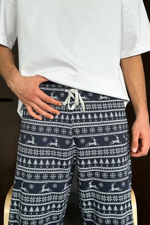 Geyik Desenli Lacivert Pijama Altı
