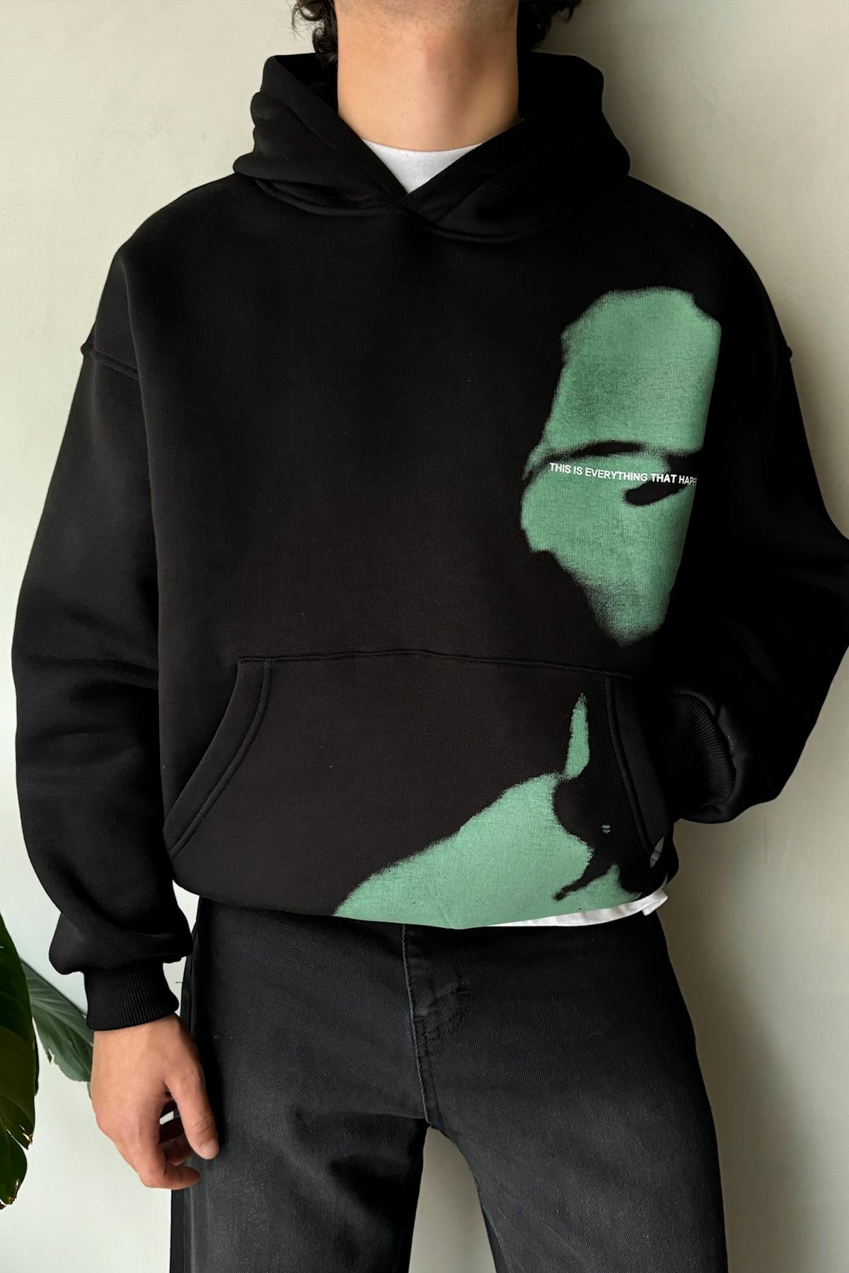 Kleidermafia Oversize Ghost Hoodie Schwarz - Baumwolle-Polyester Kapuzenpullover