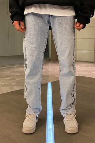 İce BLue Laser Printed Premium Losse Fit Jean