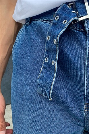 İp Detaylı Kargo Cepli Kot Mavi Baggy Jean
