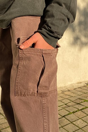 Kahverengi Cargo Pocket Baggy Fit Premium Pant
