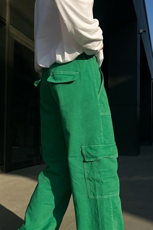 Kargo Cepli Yeşil Baggy Jean