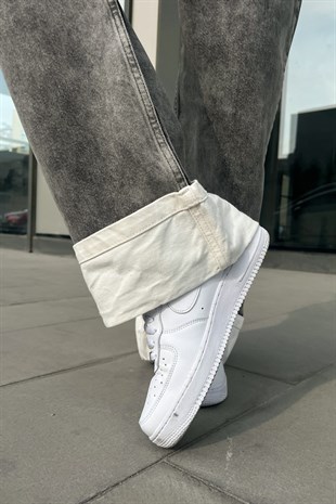 Leg Detail Gri Acid Wash Baggy Jean