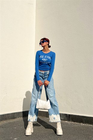 Leg Painted Buz Mavi Baggy Jean