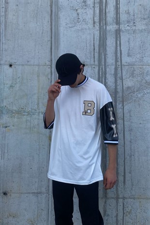 Letter Patched Siyah Oversize Tshirt