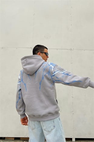 Lightning Baskılı Oversize Hoodie
