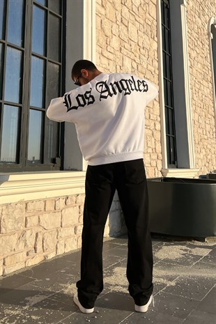 Los Angeles Baskılı BeyazOversize Sweatshirt