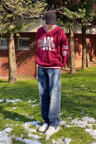 Manhattan Collage Style Oversize Bordo Sweatshirt