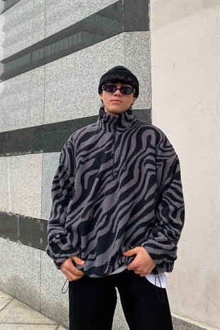 Marble Effect Oversize Peluş Sweatshirt