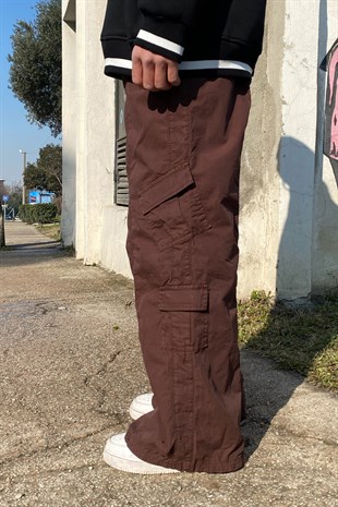 Mini Cep Extra Baggy Fit Kahverengi Pants