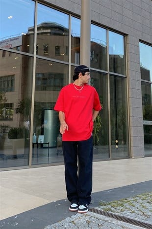 Mini Chest Baskılı Kırmızı Oversize Tshirt