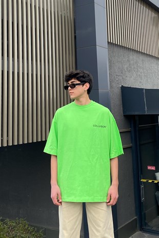 Mini Chest Logo Printed Oversize Neon Green Tshirt