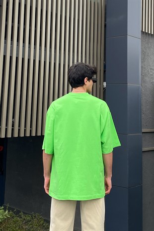 Mini Chest Logo Printed Oversize Neon Green Tshirt
