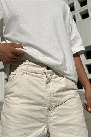 Mini Pocket Krem Baggy Pantolon
