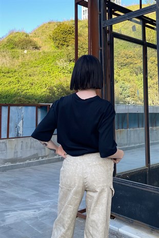Monkey Food Baskılı Siyah Oversize Tshirt