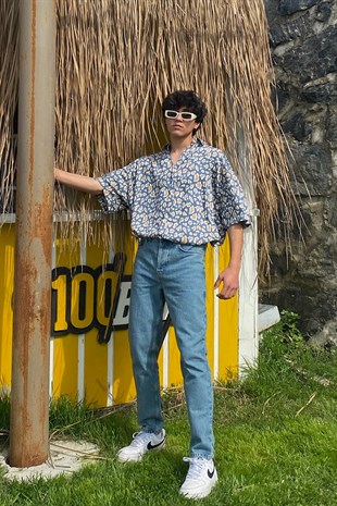 Mottled Retro Kısa Kollu Gömlek