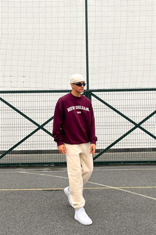 New Orleans Baskılı Bordo Sweatshirt
