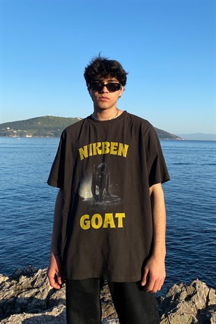 Nirben Goat Baskılı Siyah Oversize Tshirt