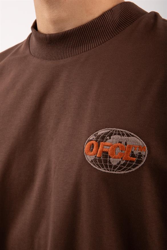 Ofcl Nakış Detay Kahverengi Oversize Tişört