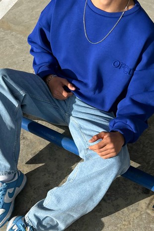OFCL Nakışlı Saks Mavisi Oversize Sweatshirt