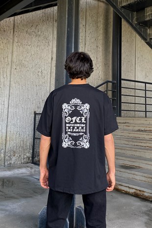Ofel Baskılı Siyah Oversize Tshirt