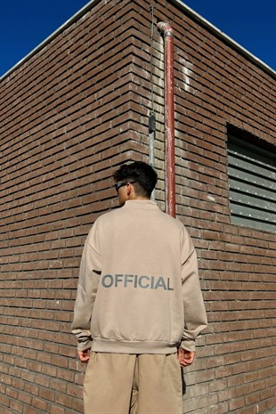 Official Fermuar Detay Bej Oversize Sweatshirt