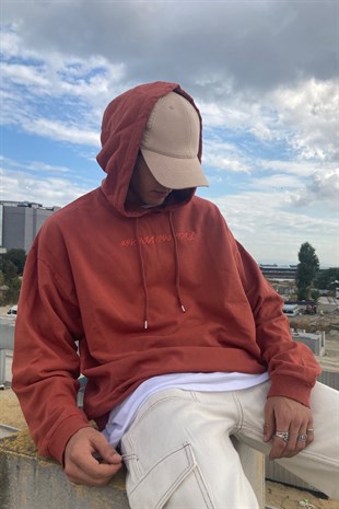 OVERSIZE FOSFORLU YAZI BASKILI HOODIE