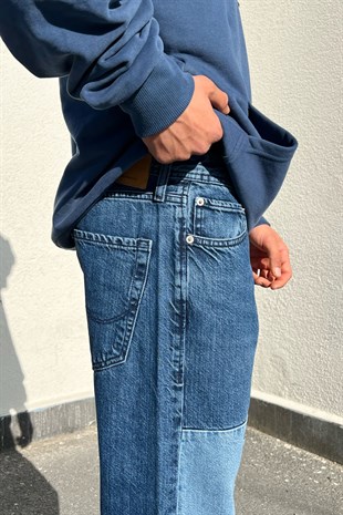 Parçalı Mavi Regular Fit Jean