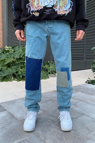Patchwork Urban Style Mavi Boru Paça Jean