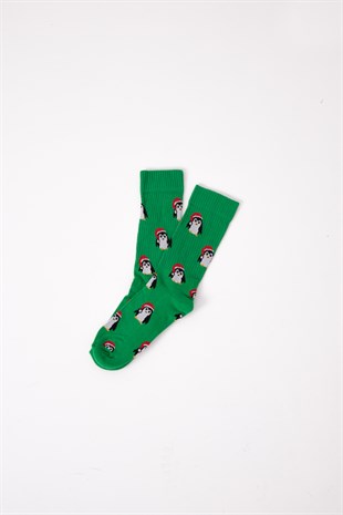 Penguin's Christmas Yeşil Uzun Çorap
