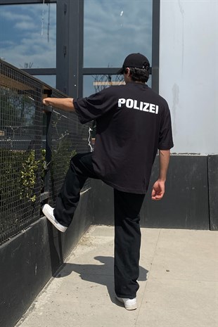 Polizei Baskılı Oversize Tshirt