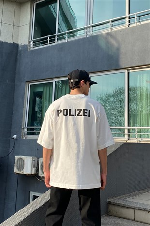 Polizei Printed Oversize Beyaz Tshirt