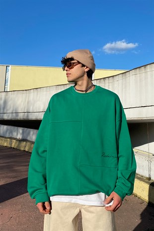 R.Vintage Block Desen Oversize Yeşil Sweatshirt