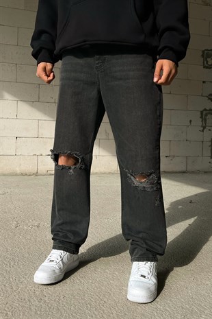 Ripped Detail Antrasit Baggy Jean