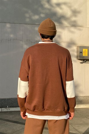 Roaring River Color Block Oversize Brown Sweatshirt