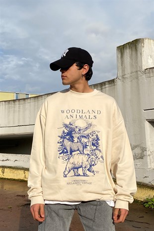 RV Woodland Animals Oversize Printed Premium Sweatshirt