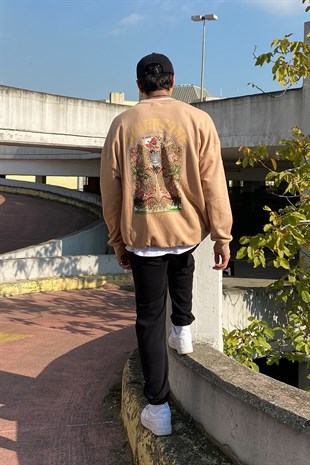 Singapore Printed Camel Oversize Sweatshirt
