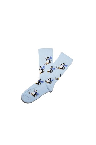 Skating Penguin Mavi Uzun Çorap
